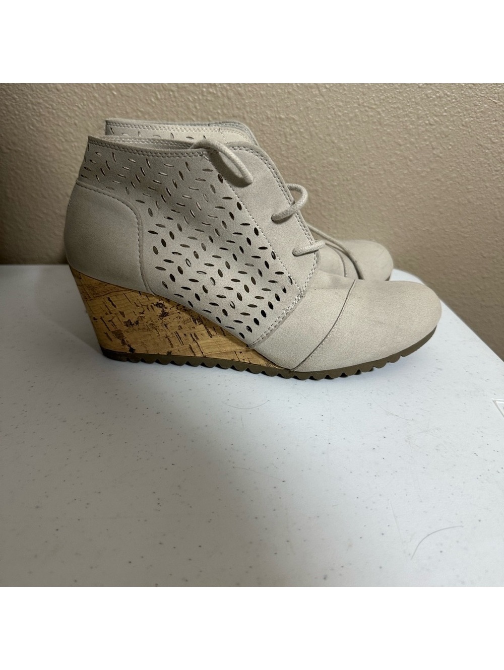 Skechers Beige Perforated Wedge Shoes 9.5